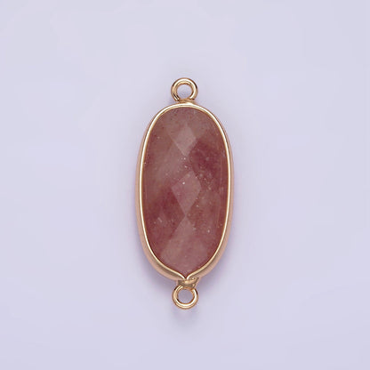 Faceted Gemstone Oval Gold Charm Connector Rose Quartz Onyx Labradorite Amethyst Amazonite Charm G033 - G043