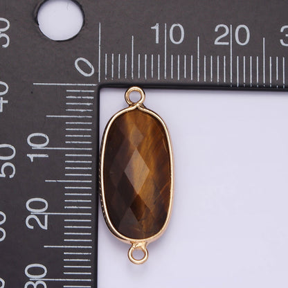 Faceted Gemstone Oval Gold Charm Connector Rose Quartz Onyx Labradorite Amethyst Amazonite Charm G033 - G043