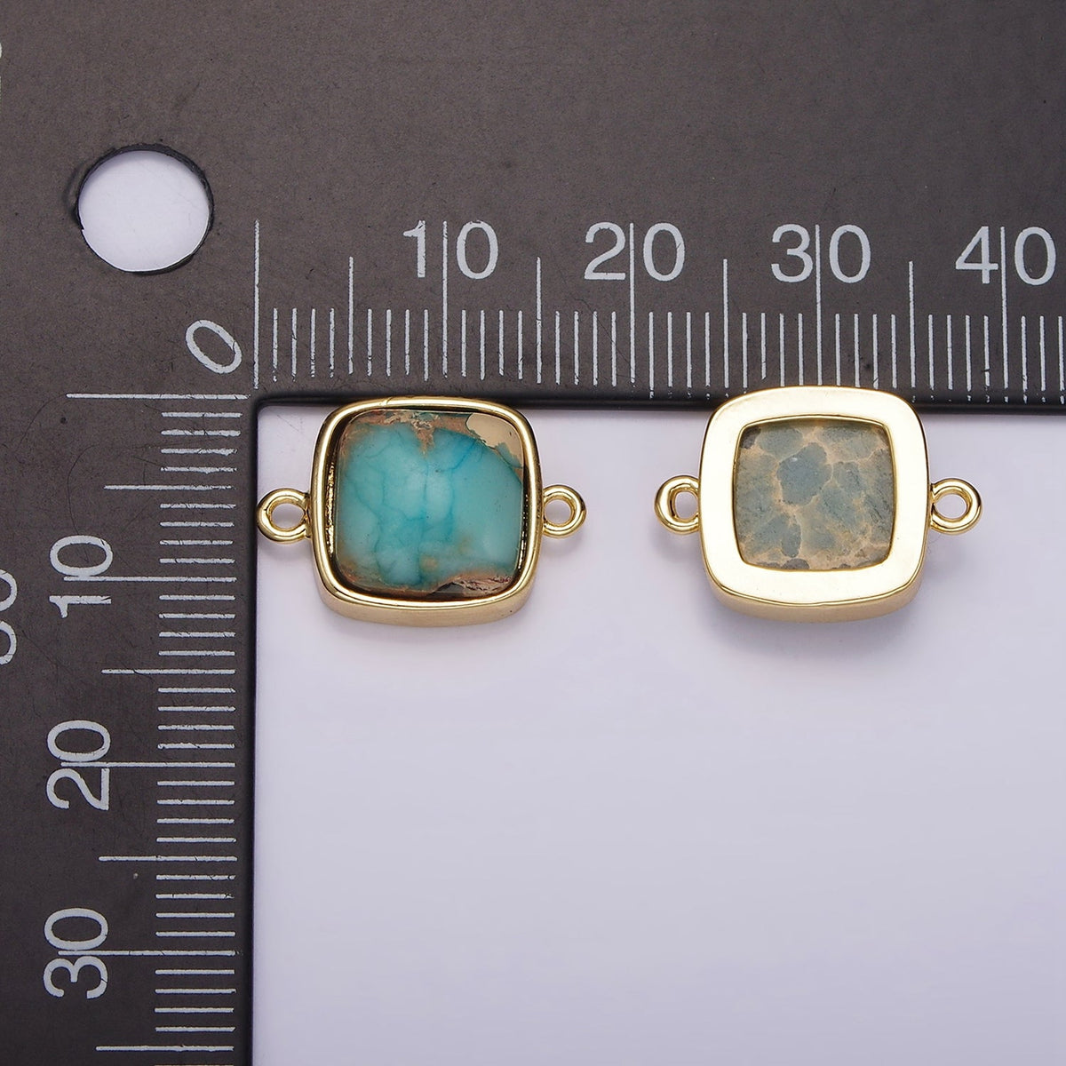 14K Gold Filled Teal Turquoise Gemstone Square Bezel Connector | G120