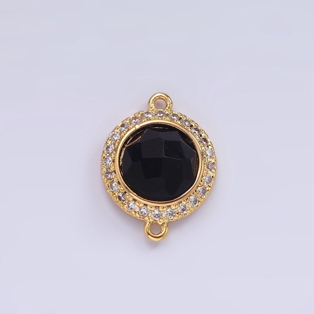 14K Gold Filled 12mm Multifaceted Natural Gemstone Micro Paved CZ Round Connector | G143 - G151