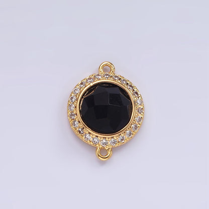 14K Gold Filled 12mm Multifaceted Natural Gemstone Micro Paved CZ Round Connector | G143 - G151