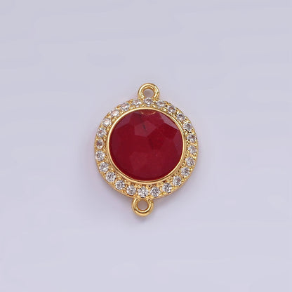 14K Gold Filled 12mm Multifaceted Natural Gemstone Micro Paved CZ Round Connector | G143 - G151