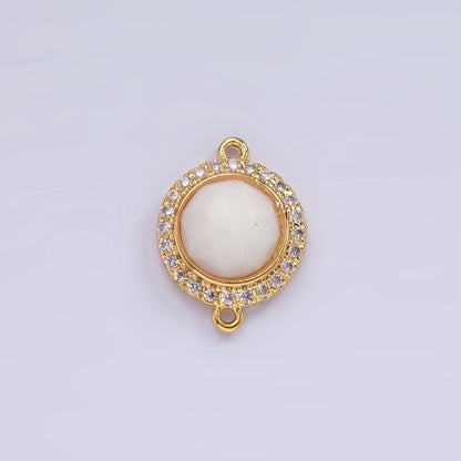 14K Gold Filled 12mm Multifaceted Natural Gemstone Micro Paved CZ Round Connector | G143 - G151