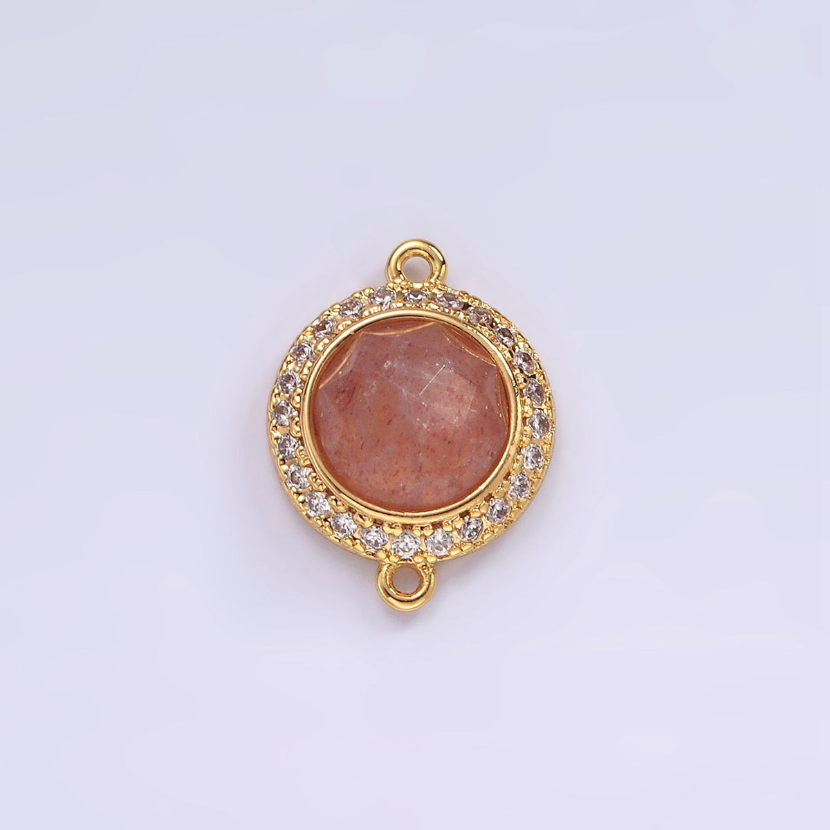 14K Gold Filled 12mm Multifaceted Natural Gemstone Micro Paved CZ Round Connector | G143 - G151