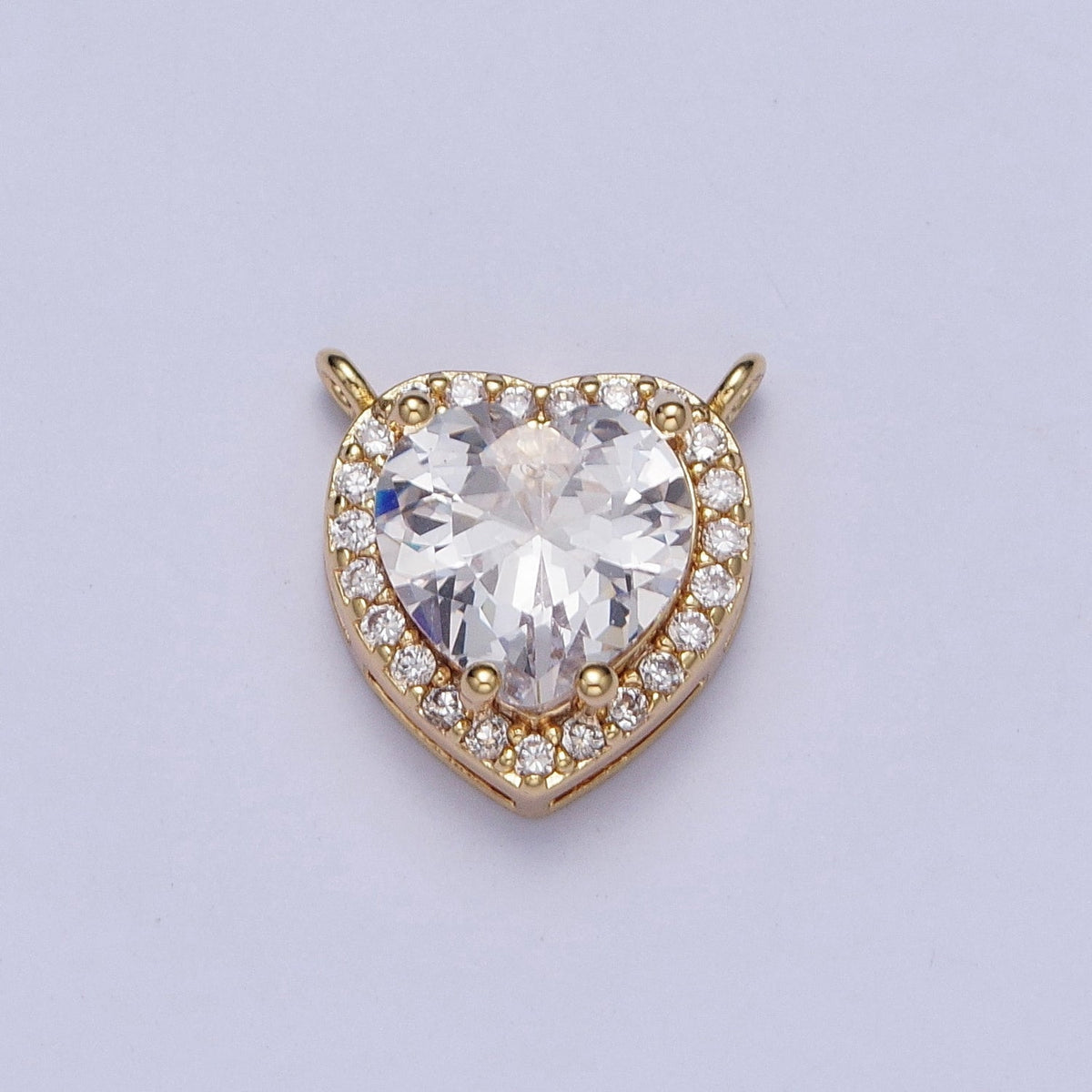 16K Gold Filled 11.5mm Clear Micro Paved CZ Heart Connector | G525