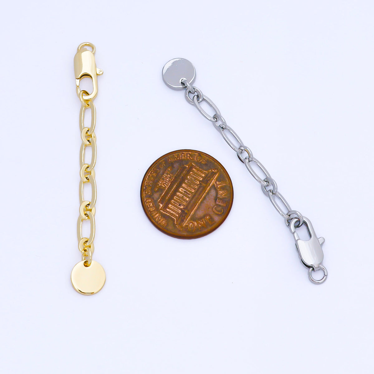 14K Gold Filled Lobster Claw Clasps w. Paperclip Extender Round Tag Closure Findings in Gold &amp; Silver | Z1487