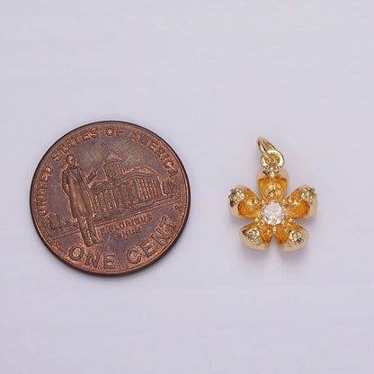 24K Gold Filled Clear, Pink CZ Flower Charm | AG547 AG548