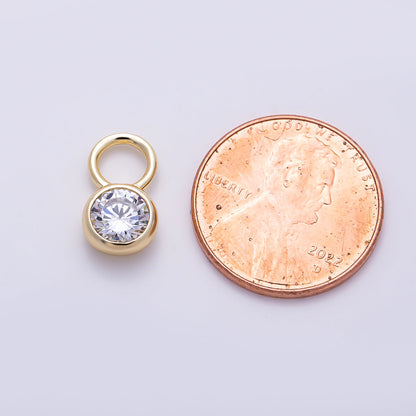 16K Gold Filled 13mm Clear CZ Round Bezel Drop Earring Charm | Charms-01472
