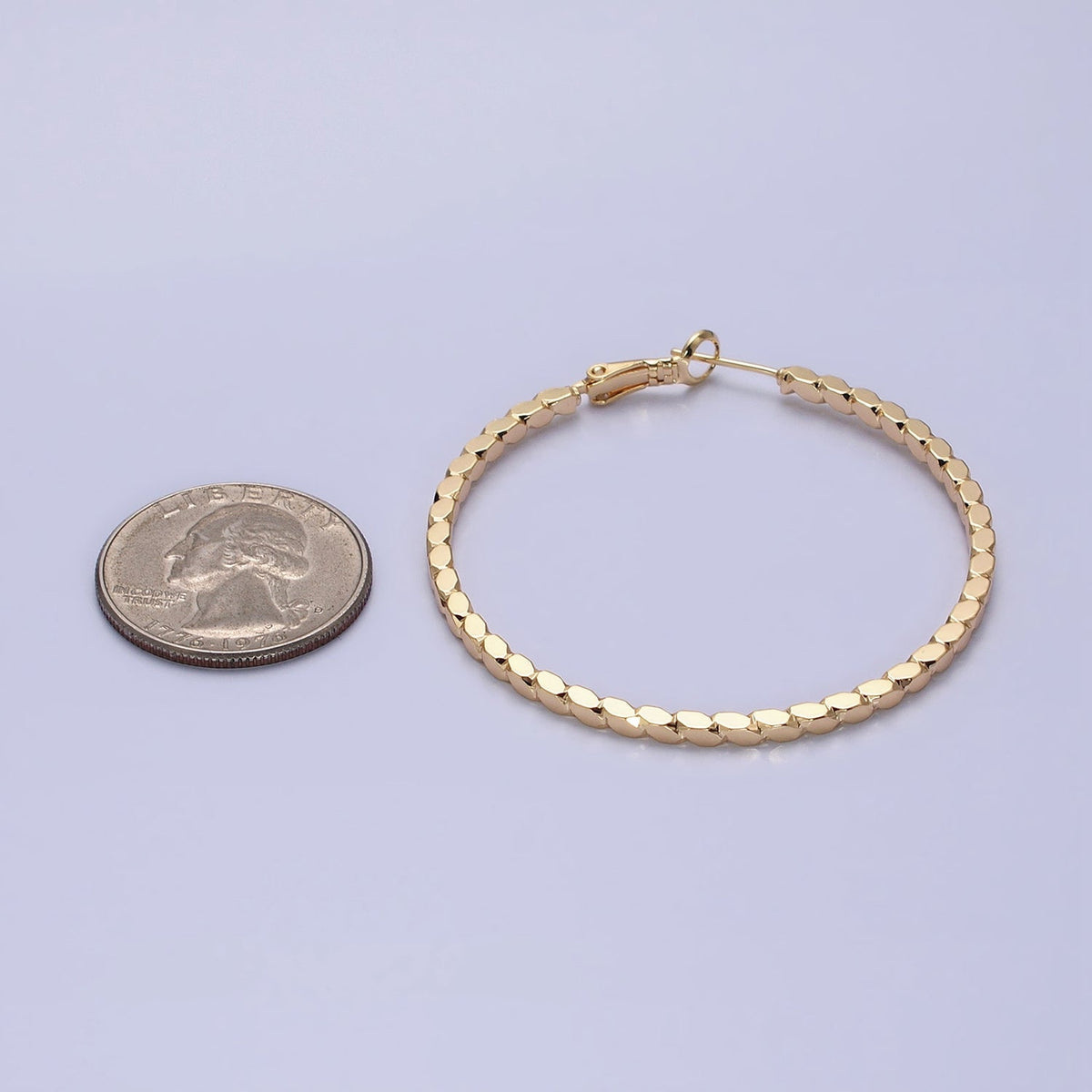 16K Gold Filled Oval Textured Geometric 40mm, 50mm Hinge Hoop Earrings in Gold &amp; Silver | AB-1559 AB-1560 AB-1435 AB-1436