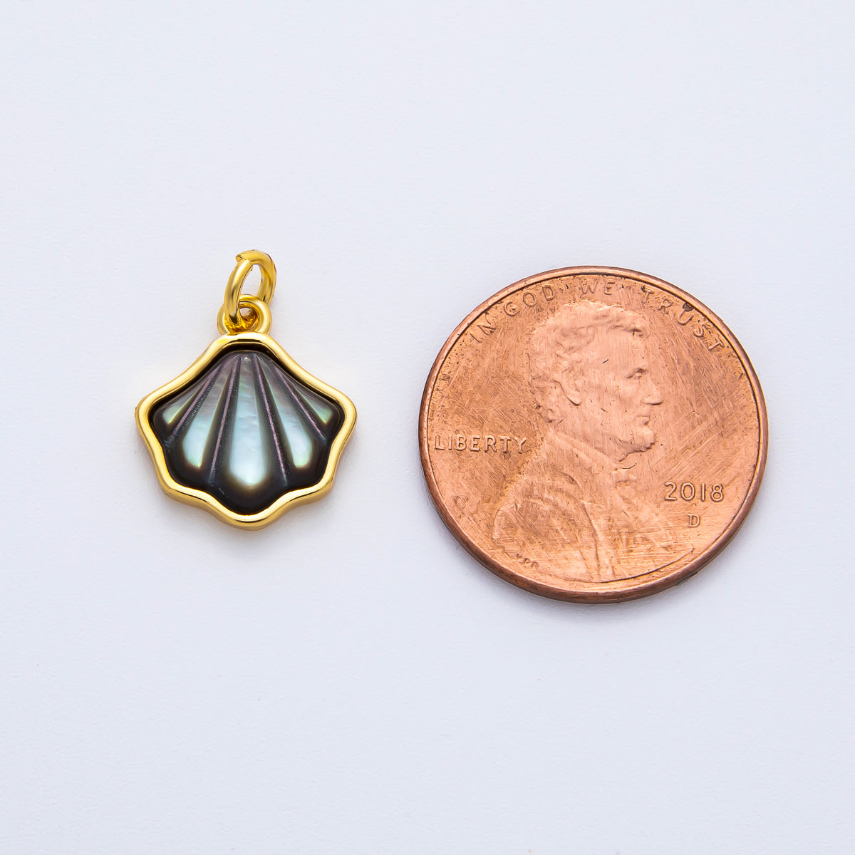 18K Gold Filled 16mm Abalone Gemstone Clam Shell Pearl Charm | AF1375