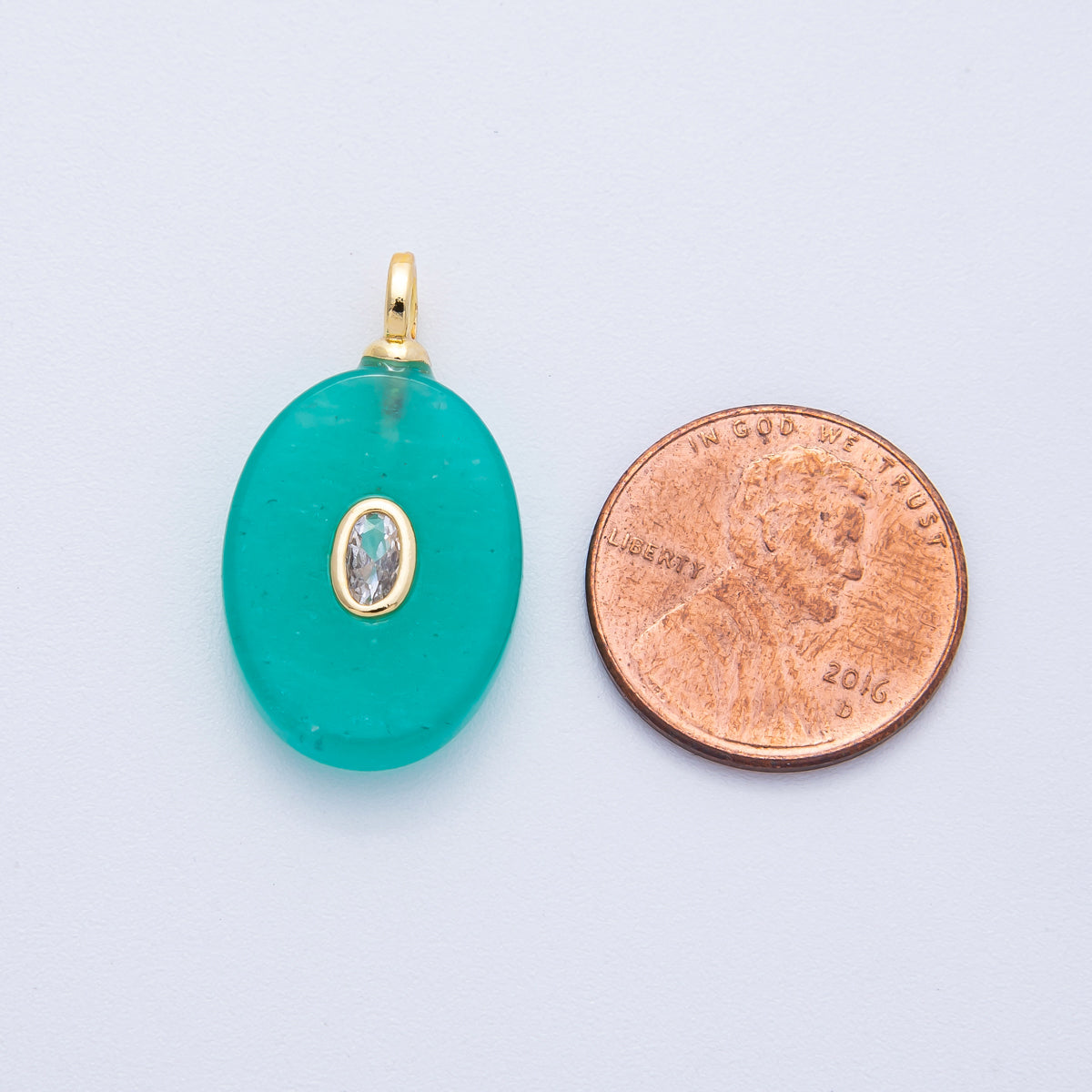 18K Gold Filled 27mm CZ Embedded Citrine, Turquoise Oval Gemstone Pendant | AK207