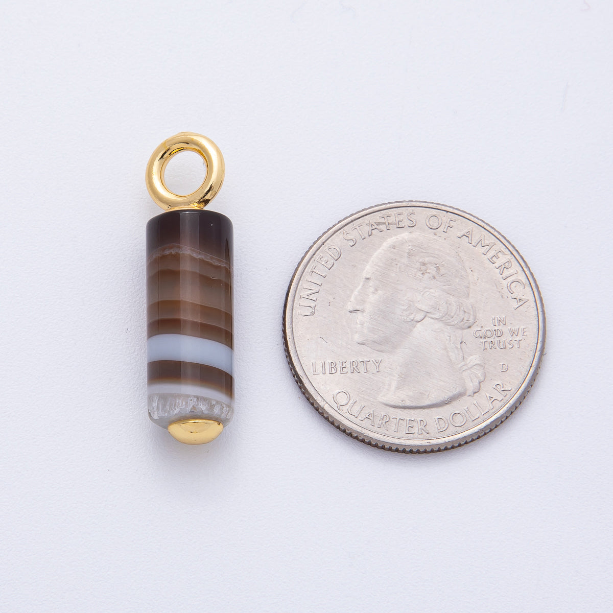 18K Gold Filled 30mm Agate Gemstone Cylinder Tube Drop Charm | AK147