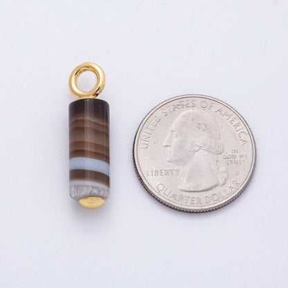 18K Gold Filled 30mm Agate Gemstone Cylinder Tube Drop Charm | AK147