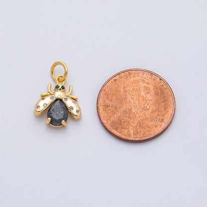 18K Gold Filled 13.5mm Black, Clear, Yellow CZ Bumble Bee Insect Charm | AF1481 AF1482