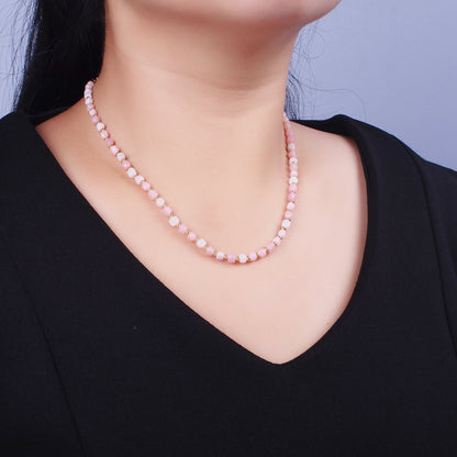 16 Inch Natural Pink Opal Multifaceted Cube Gemstone w. Gold Bead Choker Necklace | WA-1444 Clearance Pricing