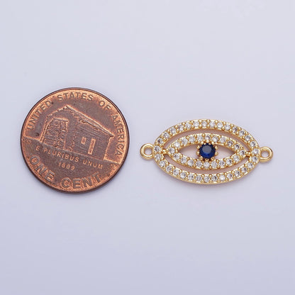 Gold, Silver Blue-Eyed Evil Eye Oval Micro Paved CZ Link Connector | Y-866