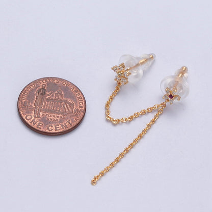 Celestial Star Cubic Zirconia CZ Chain Double Stud Earrings P-311