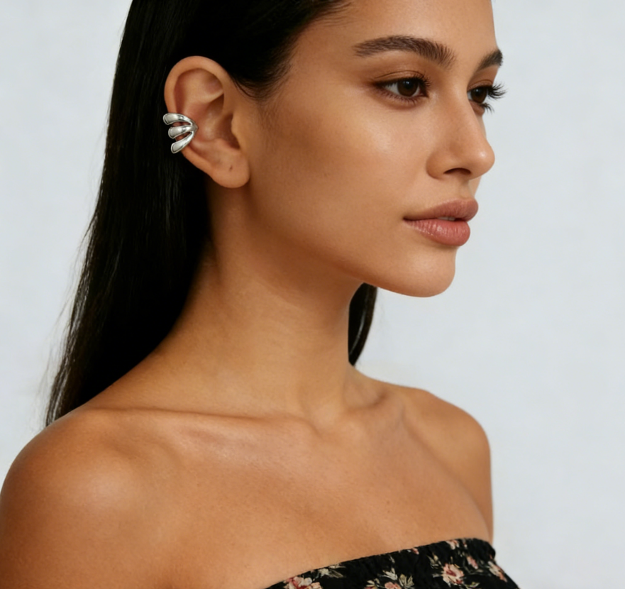 C-Shaped Hoop Ear Cuffs with Spiral &amp; Teardrop Design