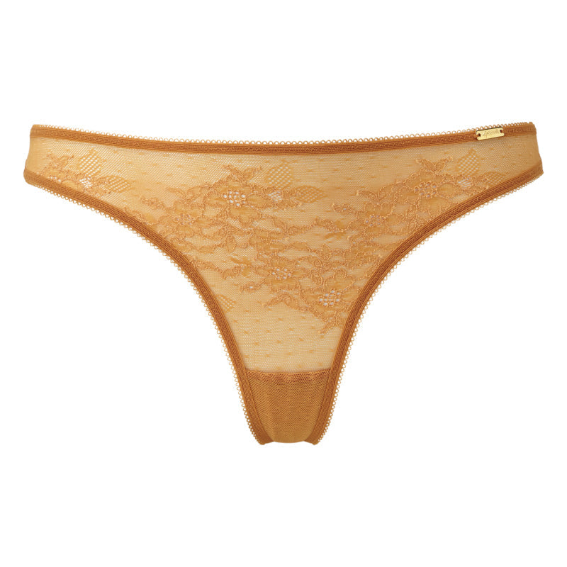 Gossard Glossies Lace Spiced Honey Sheer Thong Panty