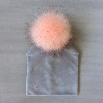Kids Girls Solid Hat With Pompon Baby Beanie Pompom Cap Children&