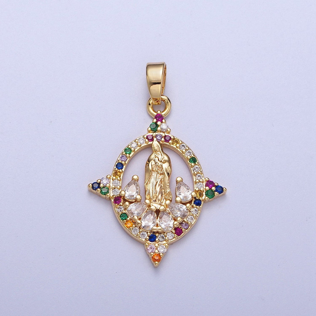 Micro Paved CZ Open Oval Geometric Mother Mary Religious Pendant | H001