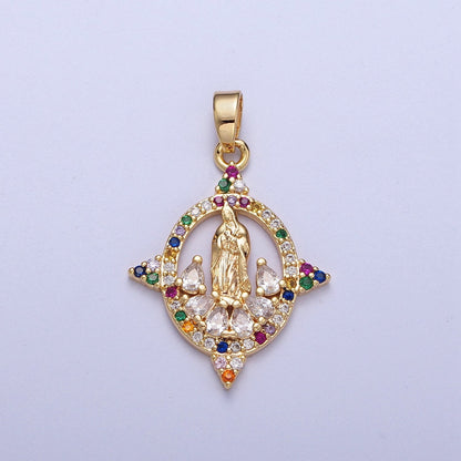 Micro Paved CZ Open Oval Geometric Mother Mary Religious Pendant | H001