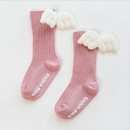 Luxury Modern Socks Baby Girls Knee High Socks With Angel wing  Summer Autumn Cotton Socks Solid Candy Color Toddler For Kids