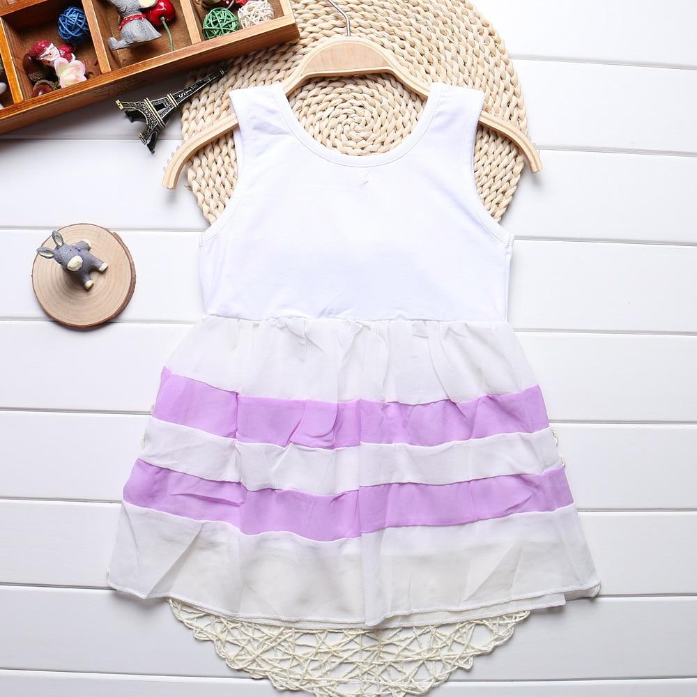 Luxury Summer Fashion Purple Stripe Round Neck Sleeveless Chiffon Dresses for baby Girls With Big Bow