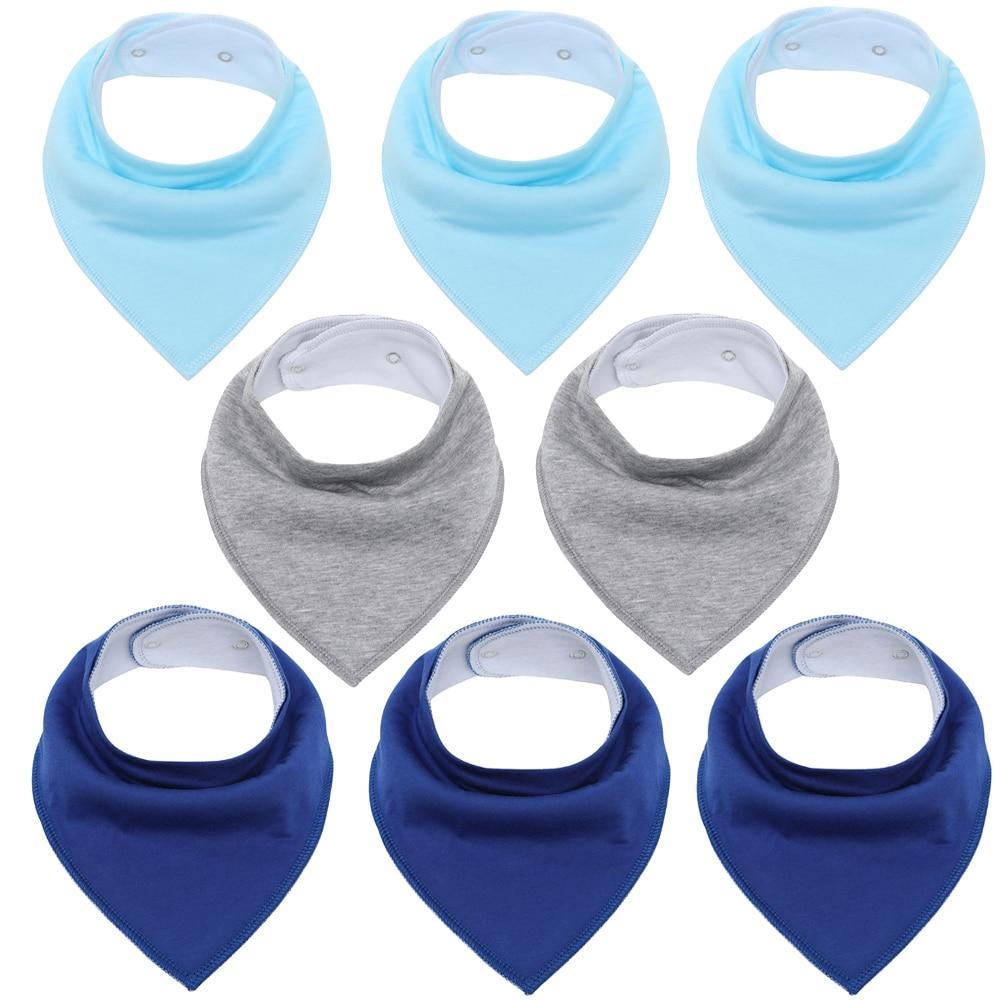 8PCS/SET Comfortable Colorful 100% Organic Cotton Adjustable Snaps Bandana Saliva Bibs For Baby Boys &amp; Girls Kids