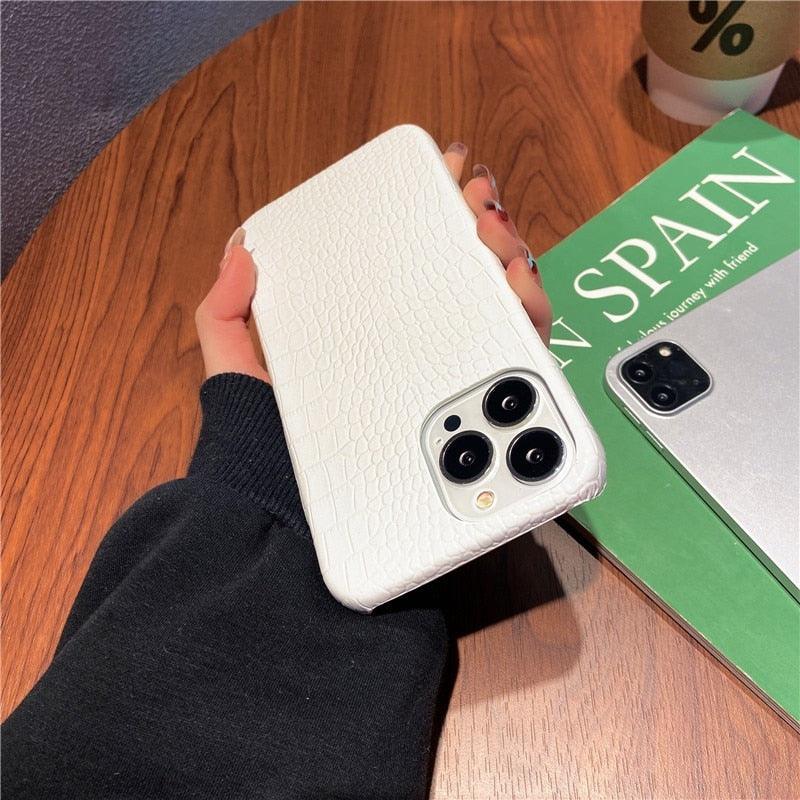 Genuine Leather Case for iPhone 13 Pro Classic Pattern Real Leather Full Coverage High-end Luxury Glossy Leather Couple Soft Case For iPhone 14 11 12 13 Pro Max 7 8 Plus 2 iPhone Cover