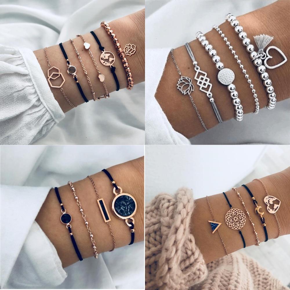 Boho Rose Map Bracelets &amp; Bangles for Women Bohemian Round  Charm Bracelet Set Fashion Multilayer Accessories Luxury Jewelry