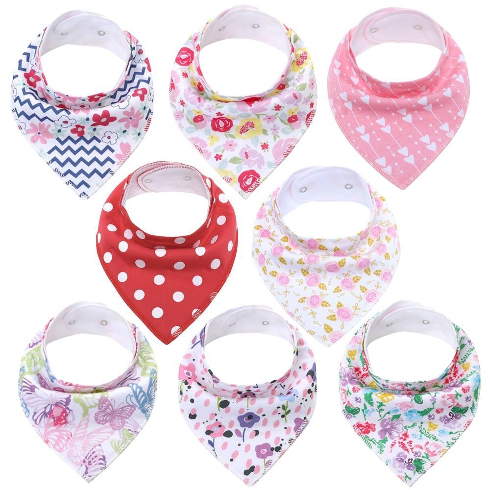 8PCS/SET Comfortable Colorful 100% Organic Cotton Adjustable Snaps Bandana Saliva Bibs For Baby Boys &amp; Girls Kids