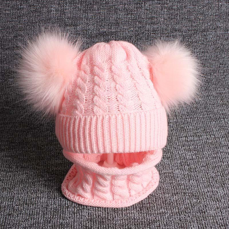 Cute Baby Hat &amp; Scarf Set Pompom Infant Baby Girl Winter Hat For Kids Warm Knitted for Girls
