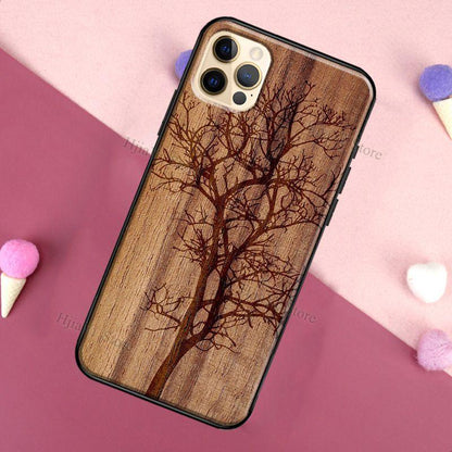 Vintage Tree Flower Bamboo Wood Case For iPhone Pro Max 12 13 min SE For iPhone 13 Shockproof Wooden Texture Protective Cover Unique &amp; Classy Wooden Case