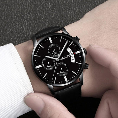 Watches men Fashion Sport Stainless Steel Case Leather Band watch Quartz Business Wristwatch For Men&
