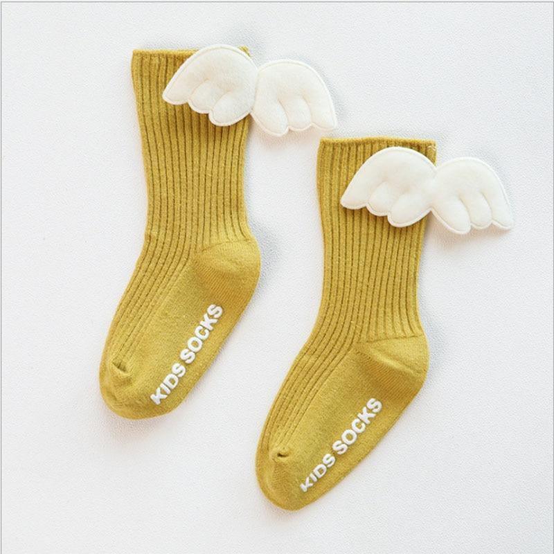 Luxury Modern Socks Baby Girls Knee High Socks With Angel wing  Summer Autumn Cotton Socks Solid Candy Color Toddler For Kids