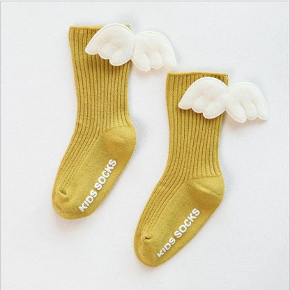 Luxury Modern Socks Baby Girls Knee High Socks With Angel wing  Summer Autumn Cotton Socks Solid Candy Color Toddler For Kids
