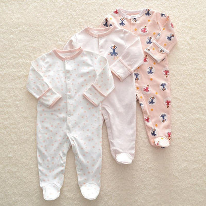 3Pcs Baby unisex Rompers  Long Sleeve Sleep suit Cartoon Jumpsuit Baby Pajamas Stes For Kids Between 0-12Months
