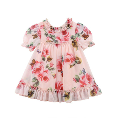 Floral Tulle Dress Kid Baby Girl Flower Puff Sleeve Princess  Wedding Party Pageant Children Dress For All Occasion