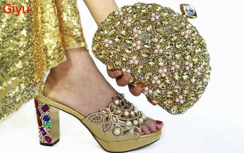 doershow nice African Shoes And Bag Matching Set With PEACH Hot Selling Women Italian Shoes And Bag Set For Party HAA1-9