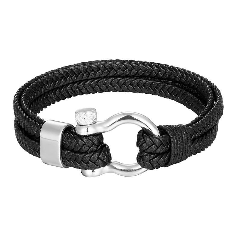 New Fashion Stainless Steel Bracelet Men Punk Genuine Leather Bracelets &amp; Bangles Charm Jewelry Anchor Style