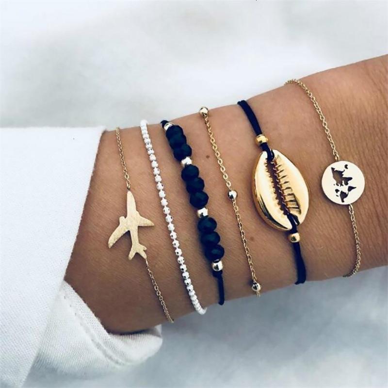 Boho Rose Map Bracelets &amp; Bangles for Women Bohemian Round  Charm Bracelet Set Fashion Multilayer Accessories Luxury Jewelry