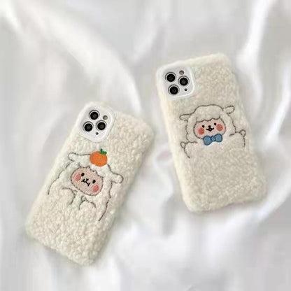 Cute Brown Bear Plush Phone Case For Iphone 14 11 12 13 Pro Max 7 8 X XS Max XR SE2 Autumn And Winter Shockproof Full Case Cover Cute Bear Animal Winter Warm Plush Fabric Phone Case