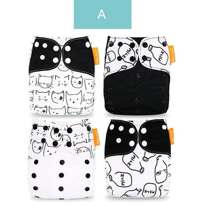 4PCS/SET Washable Eco-friendly Diaper Ecological Adjustable Nappy Reusable Cloth Diapers Set For Baby and Kids