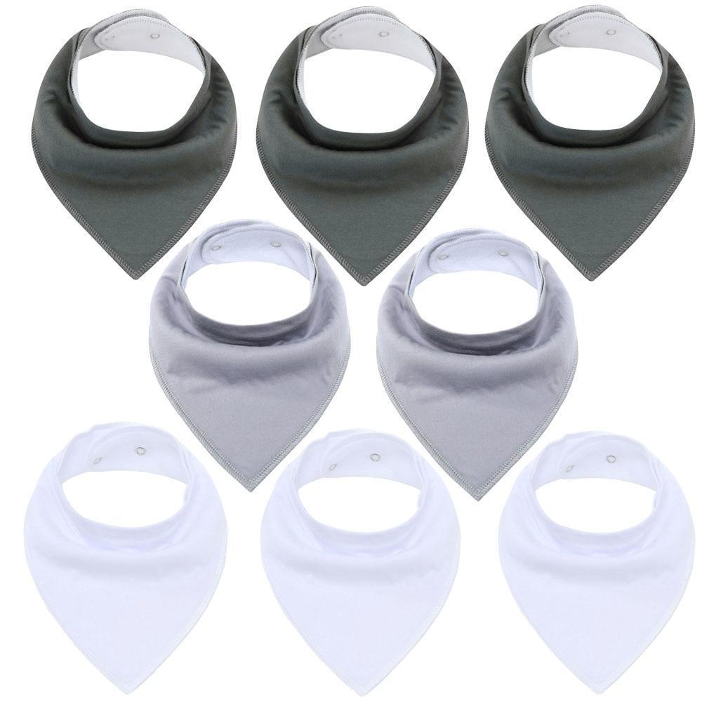 8PCS/SET Comfortable Colorful 100% Organic Cotton Adjustable Snaps Bandana Saliva Bibs For Baby Boys &amp; Girls Kids