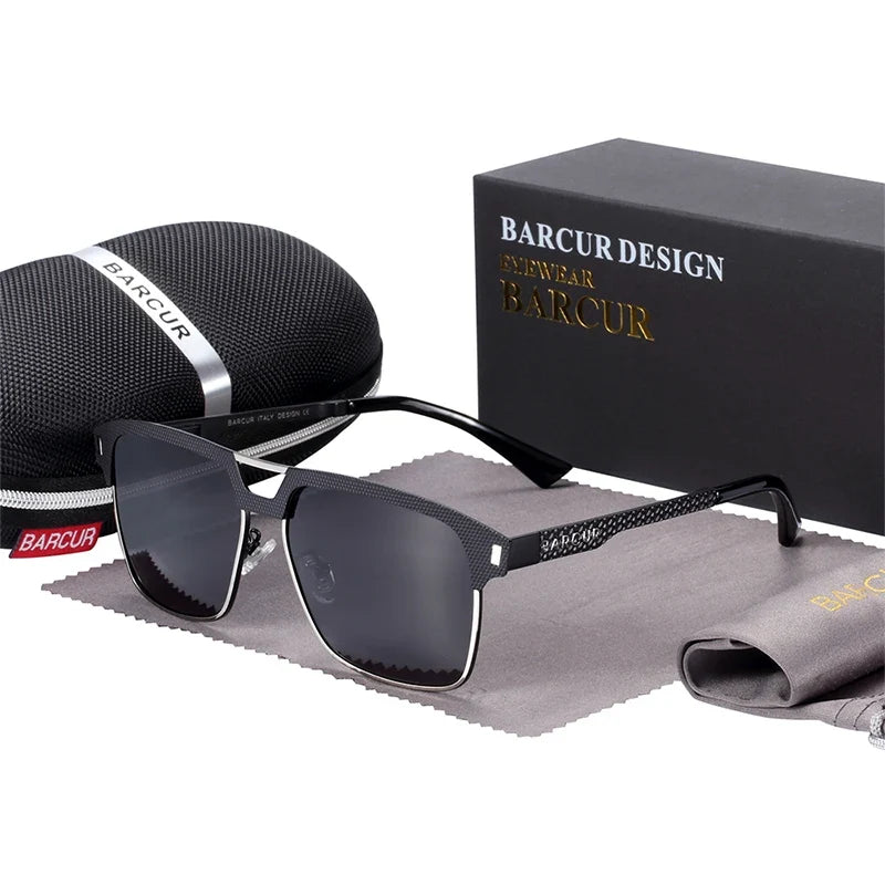 BARCUR Polarized Men’s Sunglasses – Fashionable Square Stainless Steel Frame UV400 Protection Anti-Reflective Outdoor Sports &amp; Driving Eyewear – Original Design Casual Style with Premium Polycarbonate Lenses