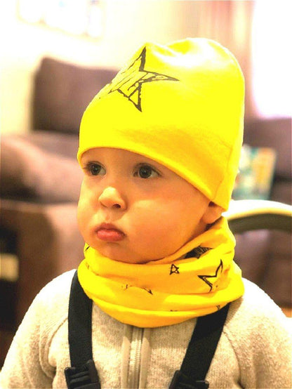 Star Print Cotton Hat And Scarf  Baby Beanie Kids Caps Children&