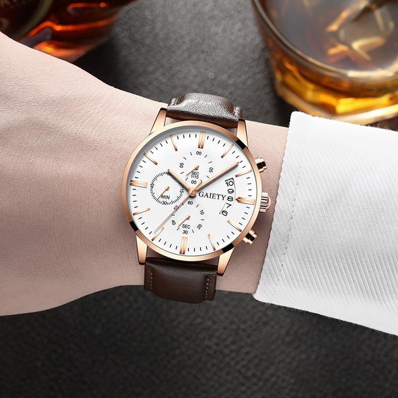 Watches men Fashion Sport Stainless Steel Case Leather Band watch Quartz Business Wristwatch For Men&