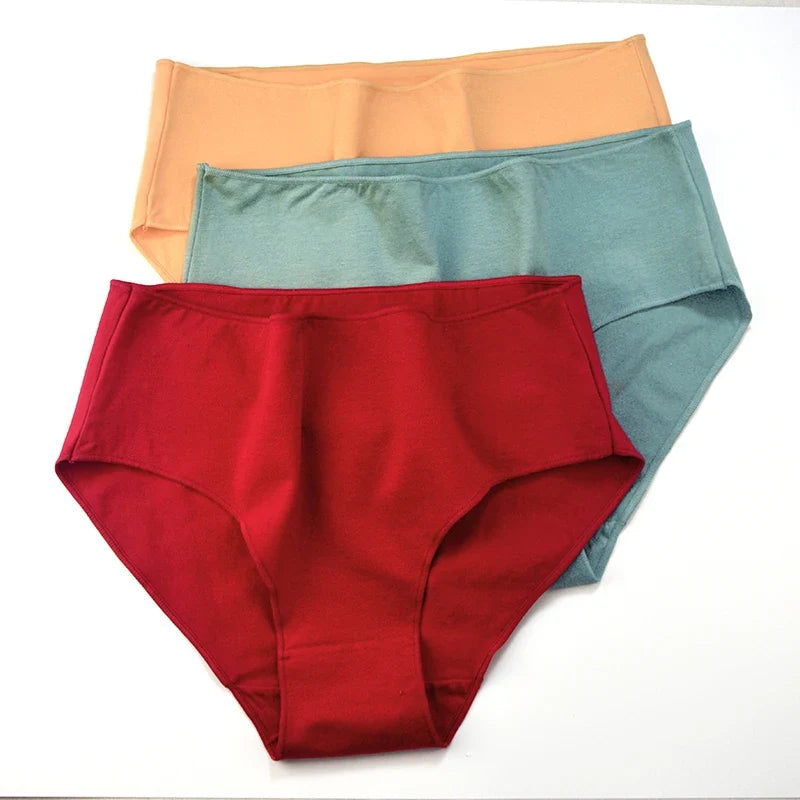 2Pcs/Set Cotton Briefs High Rise Panties Women Solid Color Underwear Comfort Lingerie M-2XL Panty Female Underpants Intimates