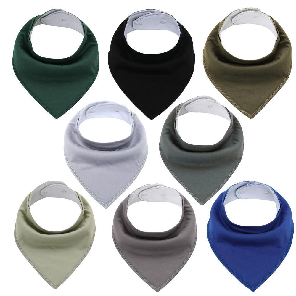 8PCS/SET Comfortable Colorful 100% Organic Cotton Adjustable Snaps Bandana Saliva Bibs For Baby Boys &amp; Girls Kids